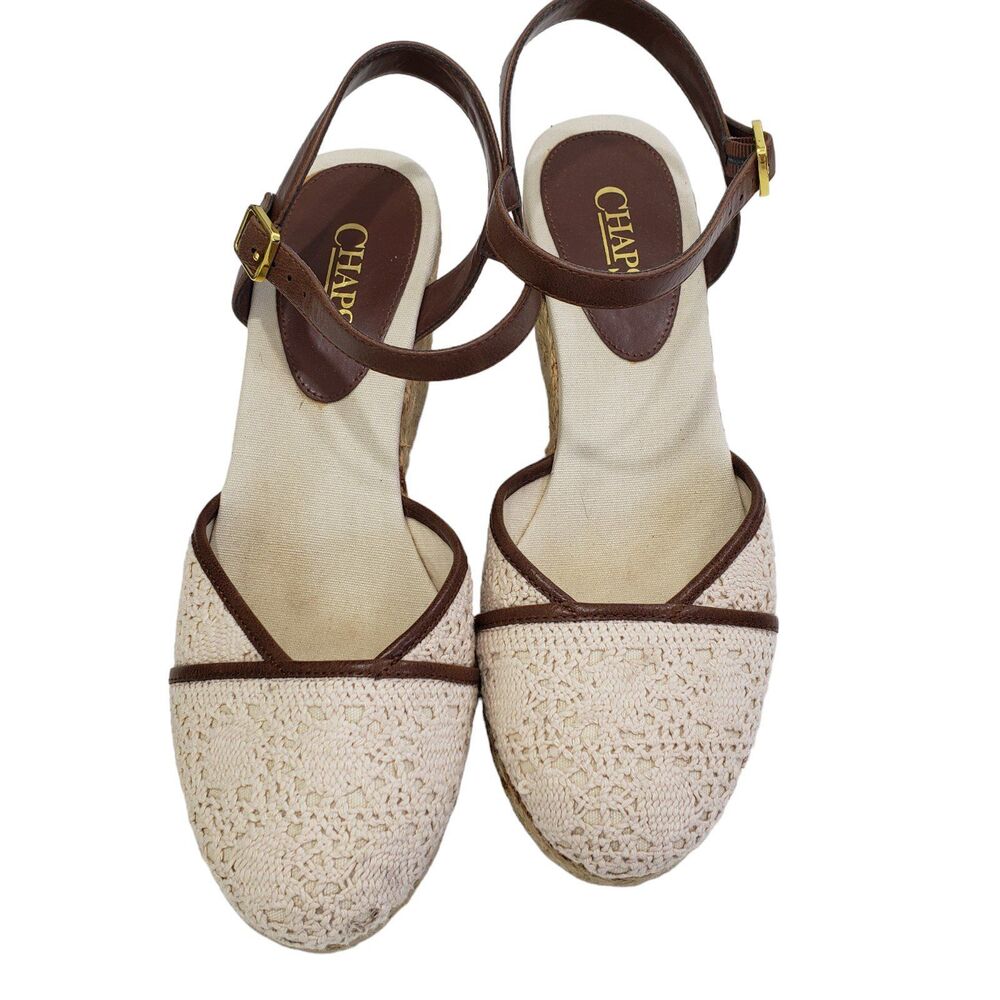Chaps Women's Carmita Cream Lace Wedges with Ankle Straps; Size 9.5
